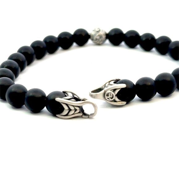 David Yurman Estate Matte Onyx Carved Prayer Beads Bracelet 8.5" Silver DY533 - Picture 8 of 12